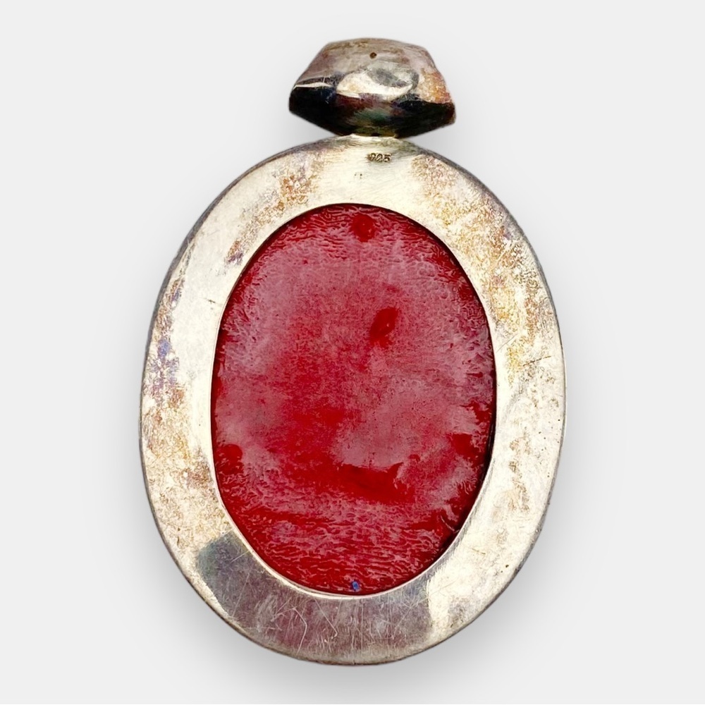 Large Stone Pendant in Silver Frame Stamped 925​ - Picture 2 of 4